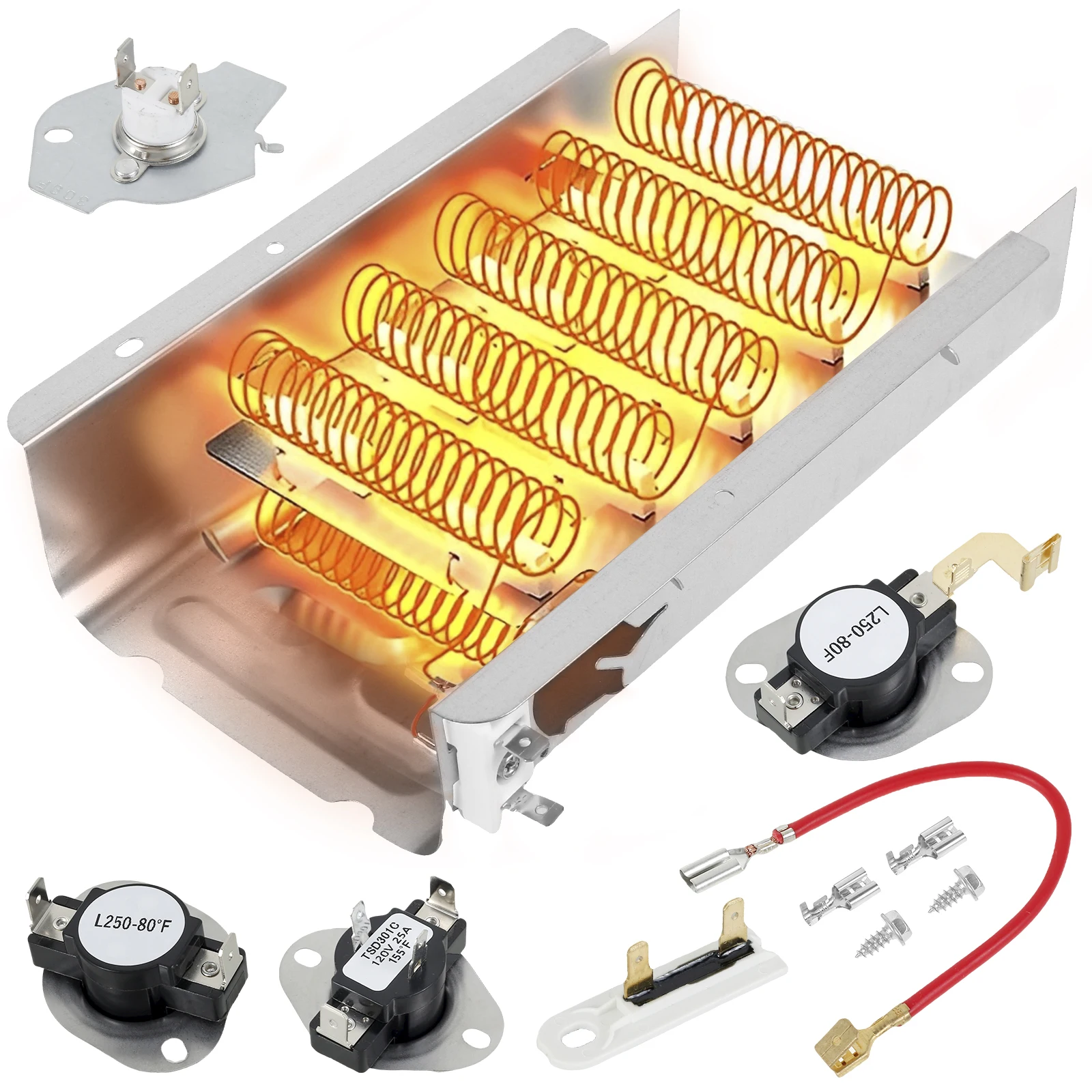 Dryer Heating Element Parts Compatible with 279838A/279838VP/3398063 Metal Dryer Heating Element Replacement Kit Durable Thermal
Dryer Heating Element Parts Compatible with 279838A/279838VP/3398063 Metal Dryer Heating Element Replacement Kit Durable Thermal