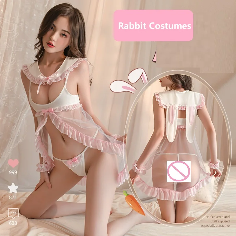 Wholesale Sweet Girl Roleplay Cute Rabbit Lingerie Sets Mayure Women's Transparent Costumes Spicy Night Fliter Sleepwear
Wholesale Sweet Girl Roleplay Cute Rabbit Lingerie Sets Mayure Women's Transparent Costumes Spicy Night Fliter Sleepwear
