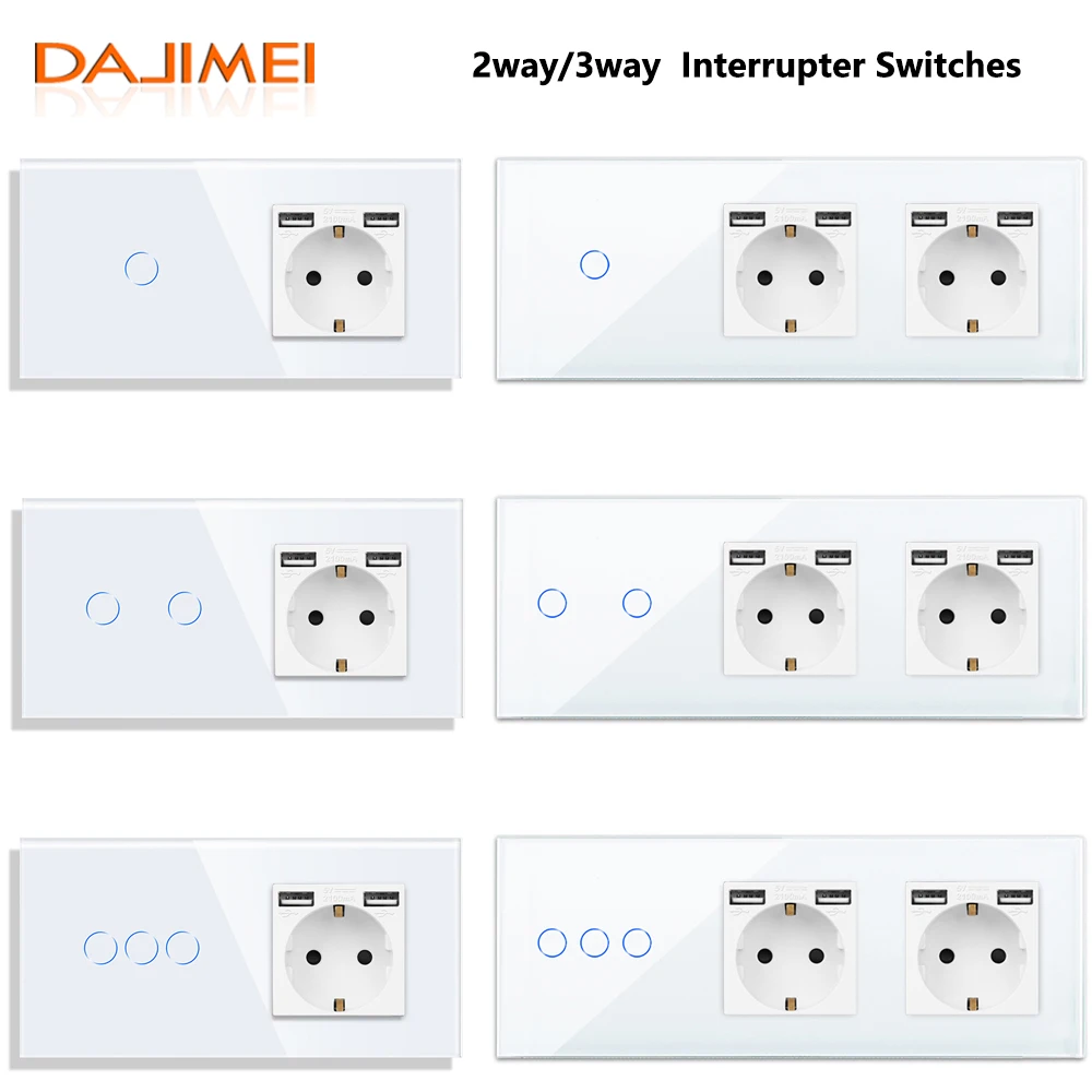 DAJIMEI Wall Light Switch 1/2/3Gang 2/3Way Touch Switch with Double USB Charging EU Power Sockets Interrupter Switches for Home
DAJIMEI Wall Light Switch 1/2/3Gang 2/3Way Touch Switch with Double USB Charging EU Power Sockets Interrupter Switches for Home