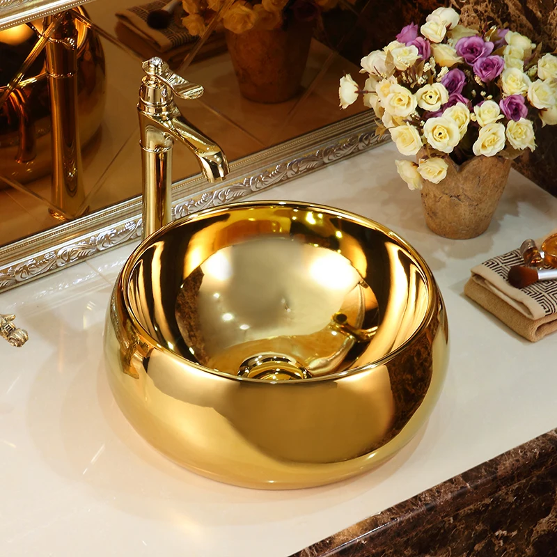 

European-style personality small-sized gold artistic basin ceramic washbasin domestic washbasin washbasin washbasin.
