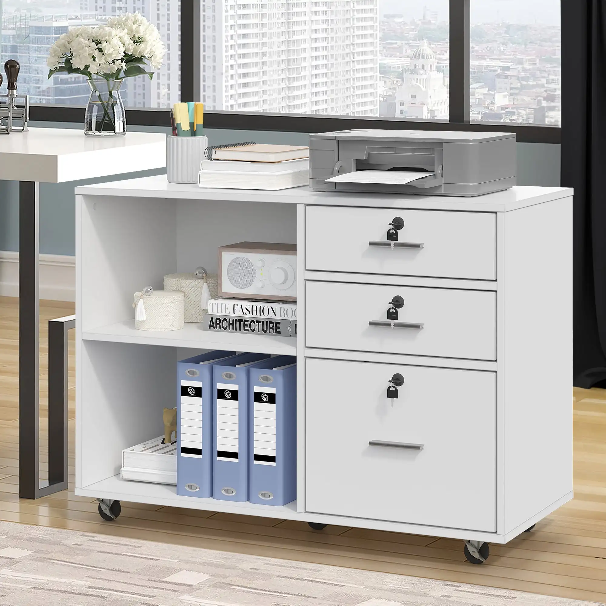 DEXTRUS 3 Drawer Wood Lateral Filing Cabinet with Locks, Printer Stand Storage File Cabinet with Shelves for Home Office, White
DEXTRUS 3 Drawer Wood Lateral Filing Cabinet with Locks, Printer Stand Storage File Cabinet with Shelves for Home Office, White