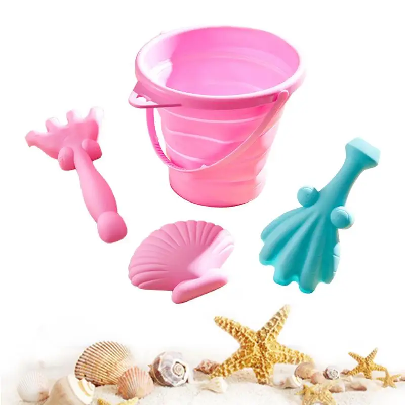

Foldable Bucket Beach Toys Children's Play Sand Set Bright Colors Silicone Beach Toys For Lake Backyard Beach Garden