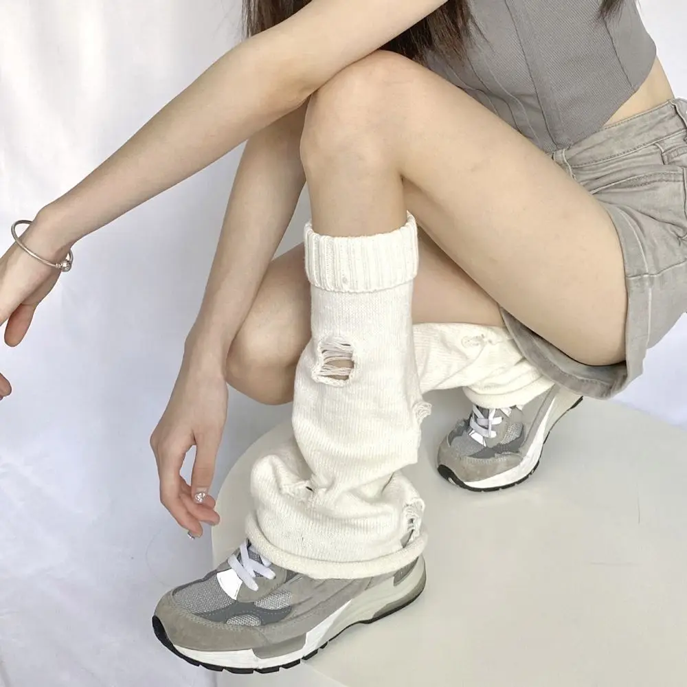 

Temperament Solid Color Baggy Knee Sleeve Horn Women Leg Warmers Knitted Foot Sock Beggar Hole Leg Socks Korean Style Hosiery