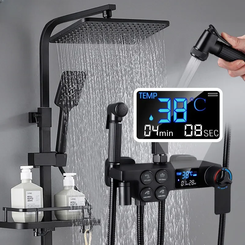 Hot Cold Digital Shower Set Faucet Bathroom Thermostatic Mixer Rain System Wall Mount SPA Rainfall Bath Tap Modern Grifos
Hot Cold Digital Shower Set Faucet Bathroom Thermostatic Mixer Rain System Wall Mount SPA Rainfall Bath Tap Modern Grifos