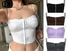 

Elegant French Chic Embroidery Lace Women Camis Women Corset Bralette Cami Front Buttons Crop Tops Y2k Vest Sexy Party Clubwear