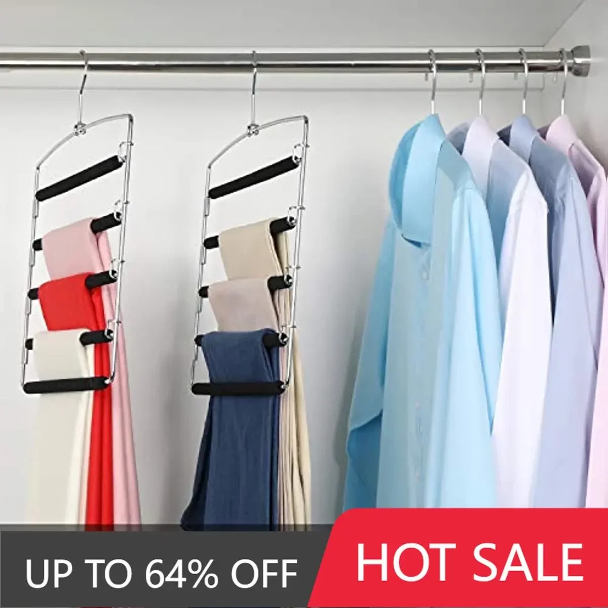 5 Layers Pants Hangers,Stainless Steel Foam Padded Rack,Swing Arm Space Saving Clothes Organizer for Jeans Trousers Scarf Ties
5 Layers Pants Hangers,Stainless Steel Foam Padded Rack,Swing Arm Space Saving Clothes Organizer for Jeans Trousers Scarf Ties