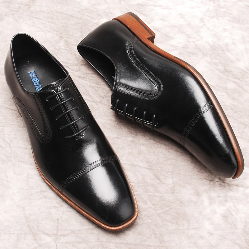 

Men's Oxford Wedding Shoes Genuine Cow Leather Men Luxury Dress Shoes Fashion Black Brown Lace Up Business Italian Formal Shoes