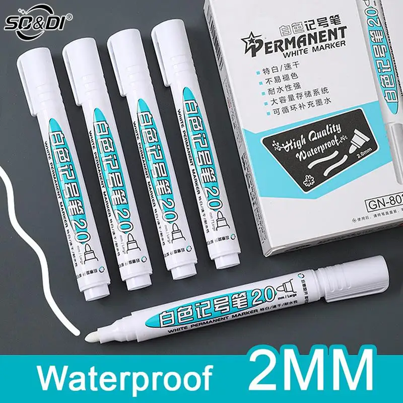 

2mm Oily White Marker Pen Graffiti Pen Waterproof Permanent Pen Painting Notebook Tyre Tread Environmental Pen 1/3pcs