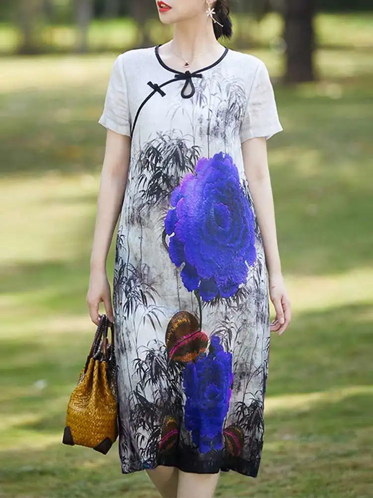 ZANZEA Women Short Sleeve Vestido Flower Print Midi Dress Holiday Vintage O-neck Chinese Style Cheongsam Dress Casual Loose Robe 
ZANZEA Women Short Sleeve Vestido Flower Print Midi Dress Holiday Vintage O-neck Chinese Style Cheongsam Dress Casual Loose Robe