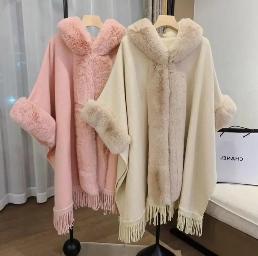 Fashion Trends Faux Rex Rabbit Fur Sweater coat Cape Hooded Tassels Wool Blends Cardigan Women Fall Winter Overcoat Poncho Wraps
Fashion Trends Faux Rex Rabbit Fur Sweater coat Cape Hooded Tassels Wool Blends Cardigan Women Fall Winter Overcoat Poncho Wraps