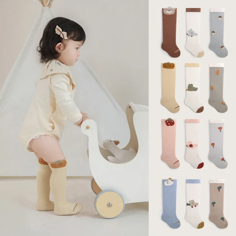 

3Pairs/set Children Leg Warm Knee High Long Cotton Stockings Autumn Newborn Baby Korean Style Cotton Home Socks for Boys Girls