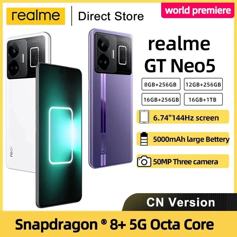 

realme GT NEO 5 Smartphone 150W 240W Super Charge Snapdragon 8+ 5G Octo Core 6.74 1.5K Screen 144HZ 50MP IMX890 NFC Cellphone