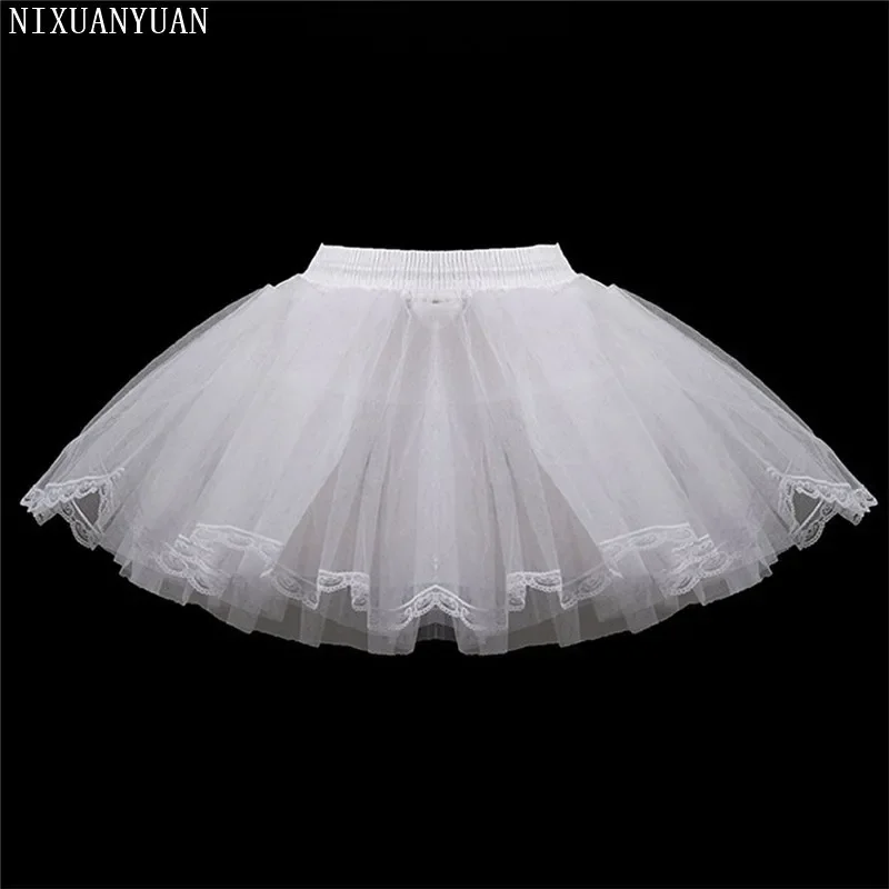 

White Short Girls Wedding Petticoats Three Layers Lace Edge Tulle Boneless Petticoat Simple Mini Underskirts For Children