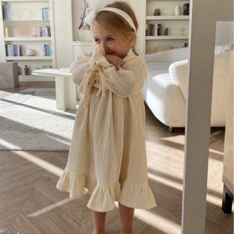 

Baby Girl Princess Cotton Dress Linen Infant Toddler Child Long Puff Sleeve Ruffle Vestido Spanish Autumn Baby Clothes1-7Y