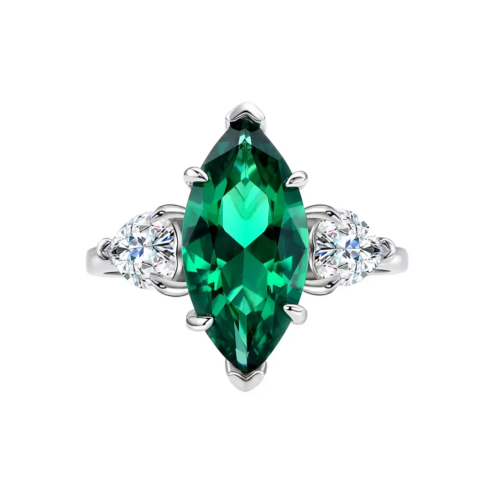 

New Models Dama Eye Main Stone 8 * 16mm Emerald Ring S925 Sterling Silver Handpiece Small and Versatile, Minimalist