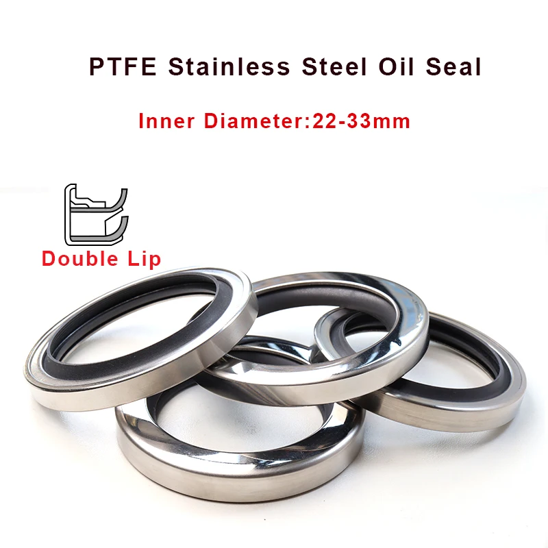 

1Pcs PTFE Stainless Steel Oil Seal Double Lip High Temperature Resistant Shaft Seal For Air Compressor Inner Diameter 22-33mm