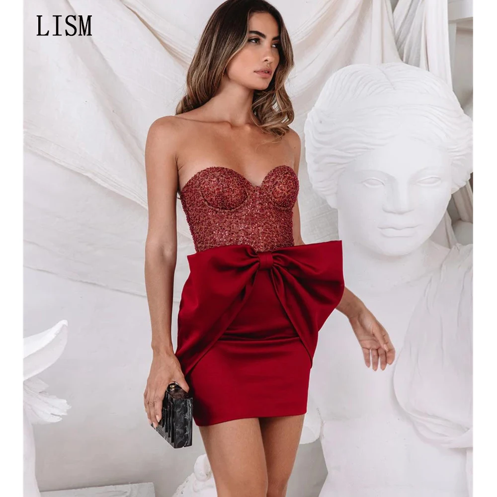 LISM Sexy Sweetheart Sequined Mini Cocktail Party Dress Bow Strapless Beach Party Sheer Vestidos 2023 Satin Custom Made Outfit
LISM Sexy Sweetheart Sequined Mini Cocktail Party Dress Bow Strapless Beach Party Sheer Vestidos 2023 Satin Custom Made Outfit