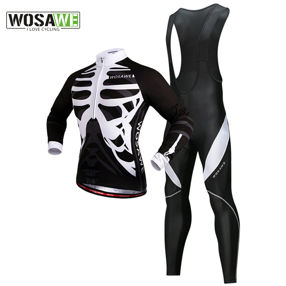 

WOSAWE Men Autumn Mountain bike Skeleton Long sleeve Jersey Quick Drying Cycling Big Pants Maillot Cycle Wear Clothes