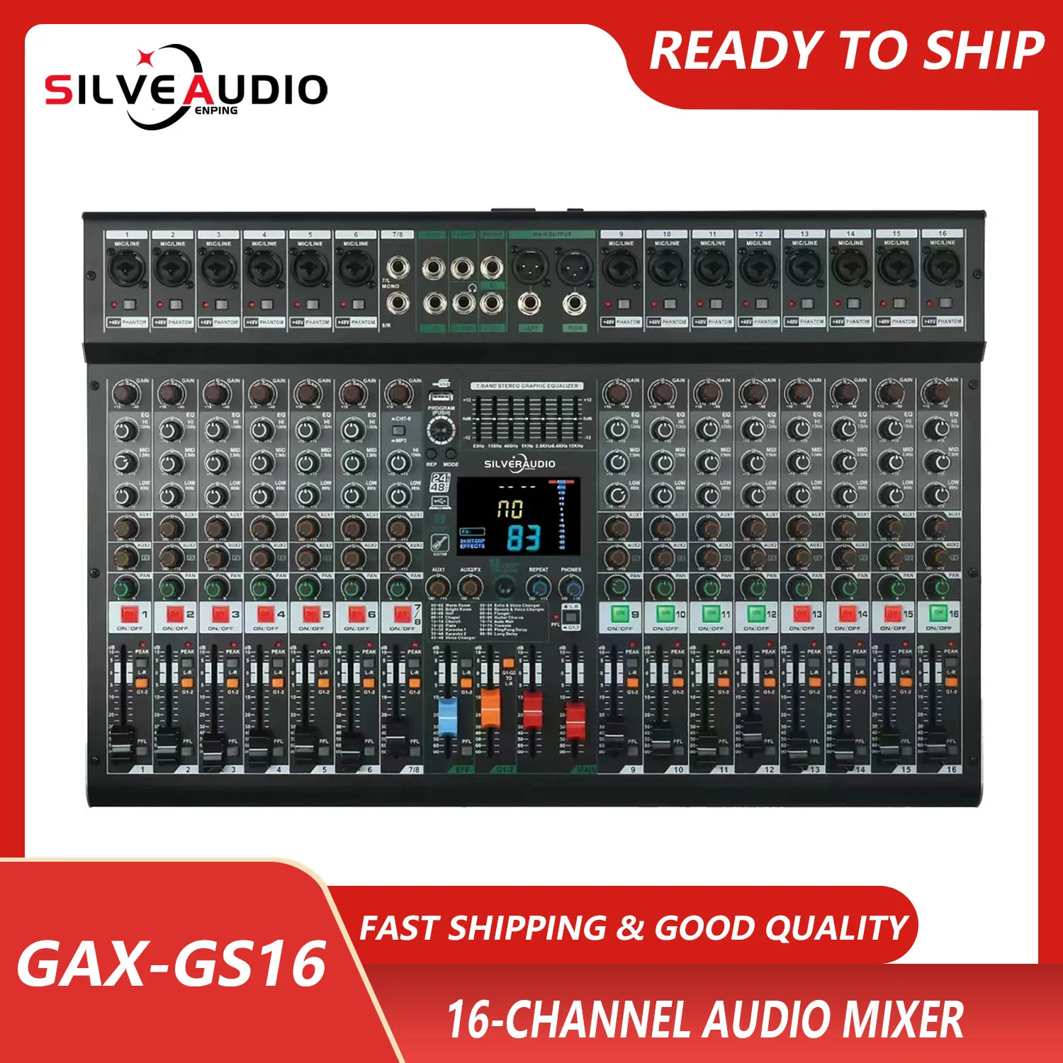 

GAX-GS16 Professional 99DSP миксер 16 каналов 7-полосный стерео эквалайзер 48 в аудио Миксер с MP3 USB Запись
