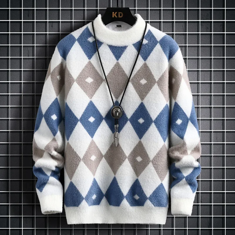 

2023 New Style Men Keep Warm In Winter Casual Knit Sweater/male Slim Fit Fashion Argyle Pullover Homme Brand Cashmere Sweater
