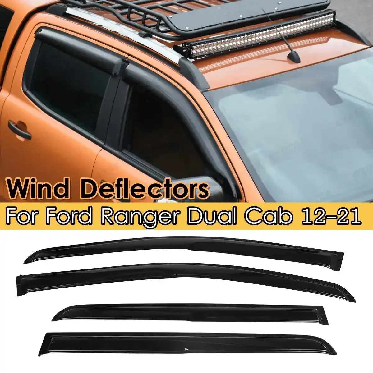 

Ветровые дефлекторы для автомобильных окон из АБС-пластика, Затемненные для Ford Ranger, двойная кабина 2012, 2013, 2014, 2016, 2017, 2018, 2019, 2020, 2021, Солнцезащитный дождь, 4 шт.