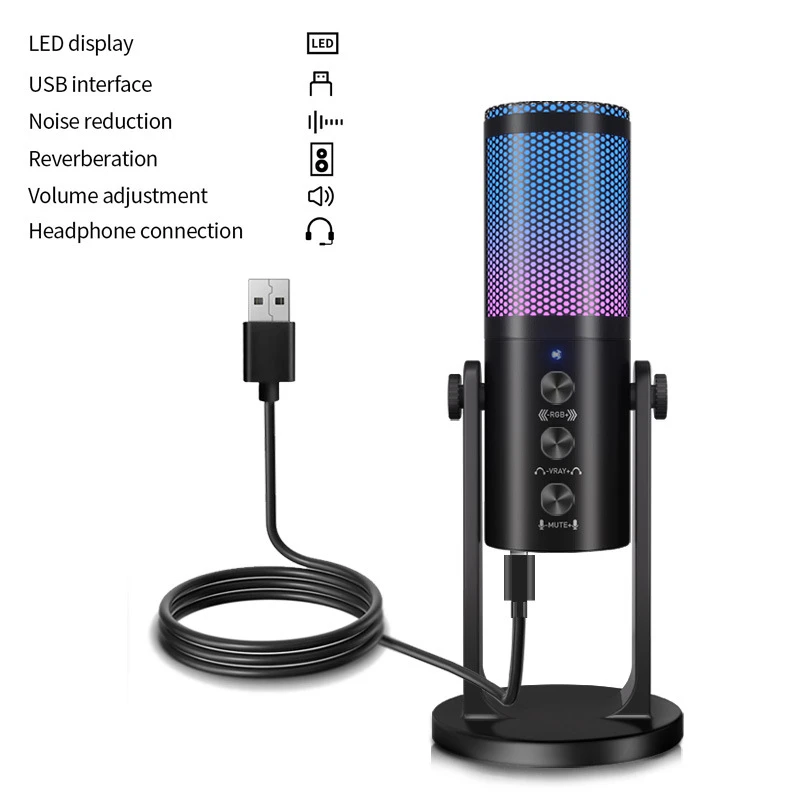 For RGB Colorful Lights, USB Microphone, Mobile Phone, Computer, Condenser Microphone, Game Live Streaming, Karaoke, Audio Book
For RGB Colorful Lights, USB Microphone, Mobile Phone, Computer, Condenser Microphone, Game Live Streaming, Karaoke, Audio Book