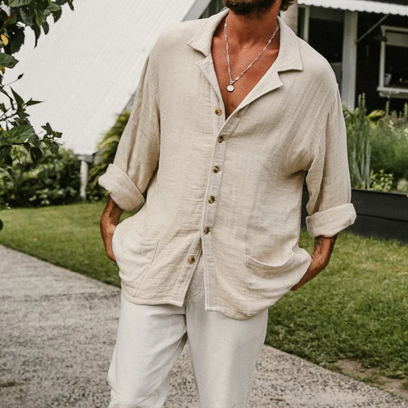 Spring Summer Men's Baggy Shirt Solid Turn-Down Collar Loose Causal White Shirt Long Sleeve Cotton Tops Streatwear Male Clothes
Spring Summer Men's Baggy Shirt Solid Turn-Down Collar Loose Causal White Shirt Long Sleeve Cotton Tops Streatwear Male Clothes