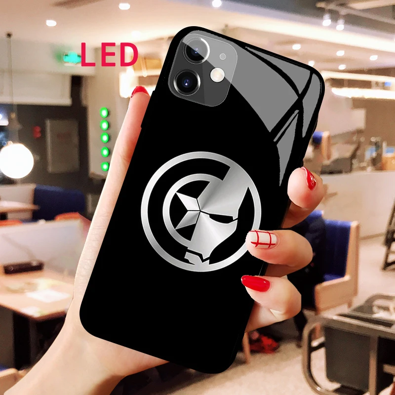 Captain America Luminous Tempered Glass phone case For Apple iphone 13 14 Pro Max Puls mini Luxury RGB LED Backlight new cover
Captain America Luminous Tempered Glass phone case For Apple iphone 13 14 Pro Max Puls mini Luxury RGB LED Backlight new cover