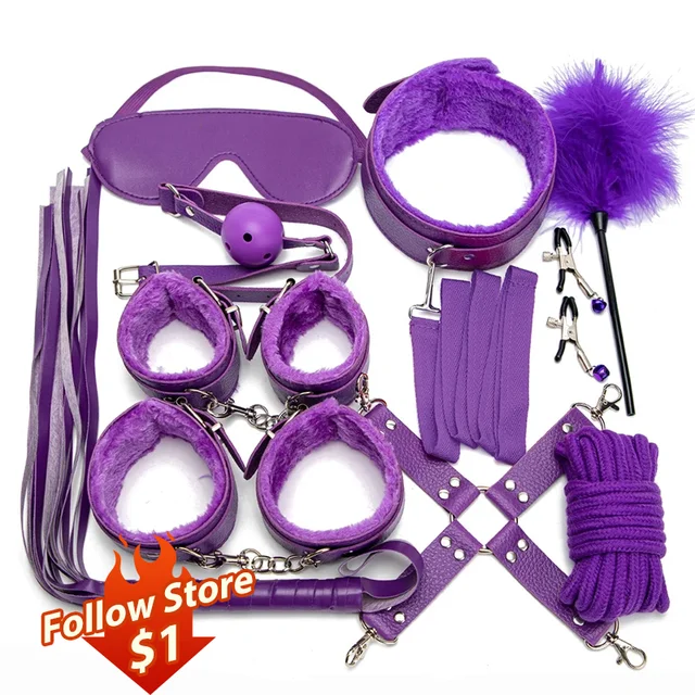 Kit de bondage en cuir pour couples, ensemble de jouets sexuels pour adultes, menottes et fouet SM, accessoires de jouets sexuels, 7.0 1