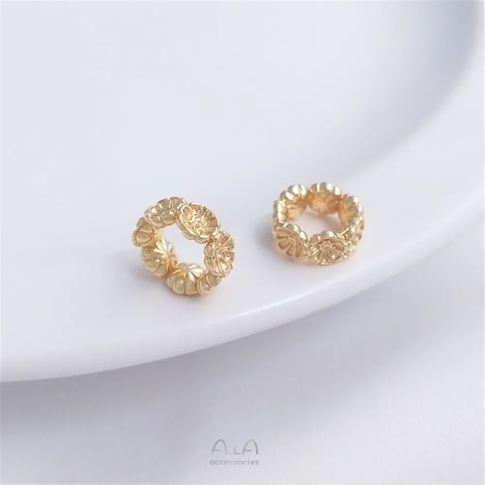 

14K gold-covered small flower ring large hole bead ring run ring diy bracelet necklace jewelry accessories hand made materials