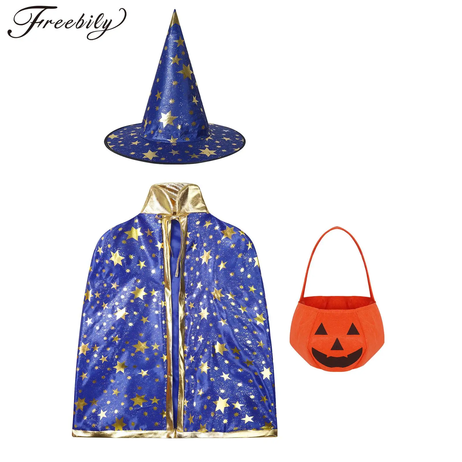 Kids Halloween Witch Cape with Pointed Hat and Pumpkin Bag Set for Masquerade Wizard Cosplay Halloween Party Fancy Dress Costume
Kids Halloween Witch Cape with Pointed Hat and Pumpkin Bag Set for Masquerade Wizard Cosplay Halloween Party Fancy Dress Costume