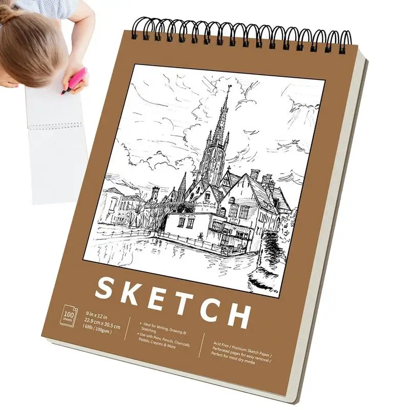 

Sketchbook For Kids Top Spiral Bound 100-Sheets Artist Sketch Pad 9x12inches/23x30cm Artistic Drawing Painting Writing Paper