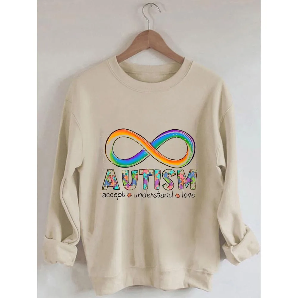 

Rheaclots Women's Infinity Autism Accept Understand Love Graphic Printed Casual Sweatshirt