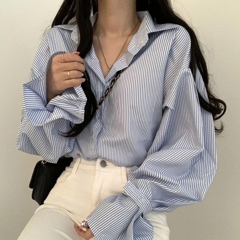 Women's Puff Sleeve Striped Loose Blouses, Female Tops, Fashion Clothes, Spring, Autumn, 2023
Women's Puff Sleeve Striped Loose Blouses, Female Tops, Fashion Clothes, Spring, Autumn, 2023