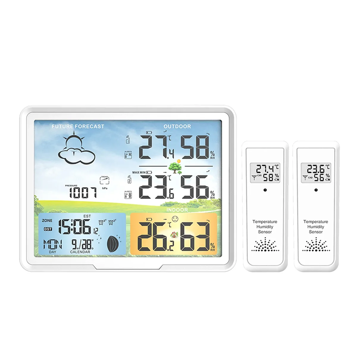 

Weather Station Clocks Wireless Digital Thermometer Hygrometer Forecast Calendars Moon Phase Snooze Alarm Clock PT20B