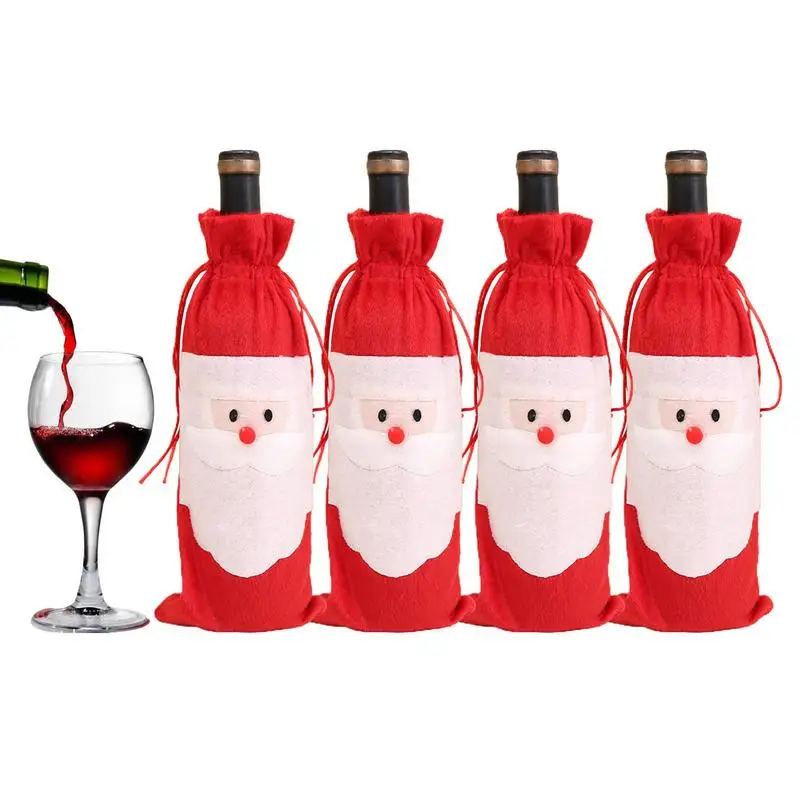 

4Pc Wine Bottle Covers Funny Santa Claus Wine Bottle Set Gift Bag Bottle Cover For Christmas Party New Year Eve Table Decoration