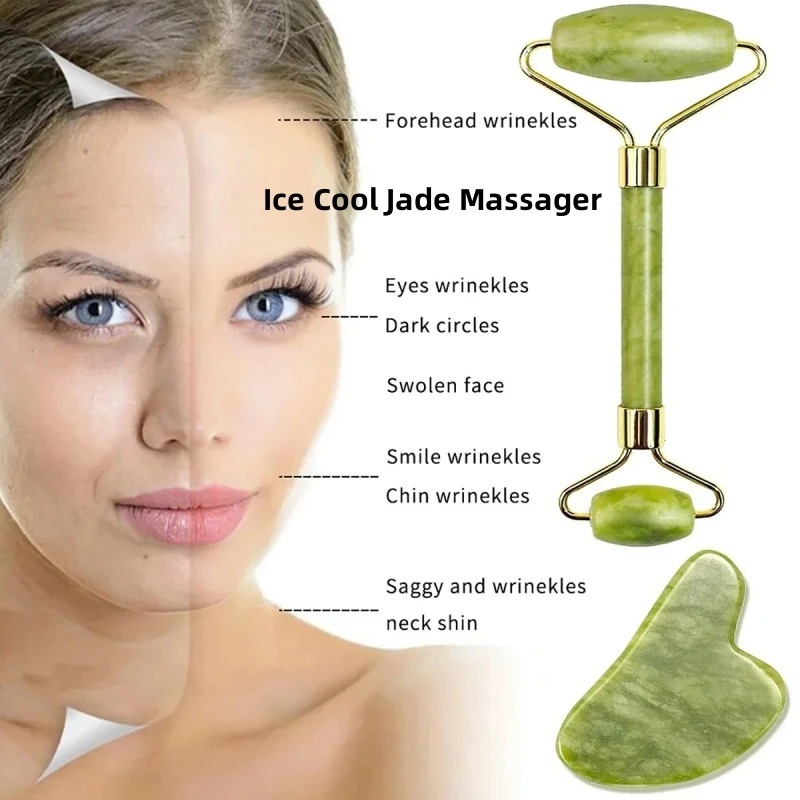 

Natural Jade Roller Massager for Face Body Back Foot Massage Roller Facial Liftting Anti-wrinkle Double-end Gua Sha Jade Stone