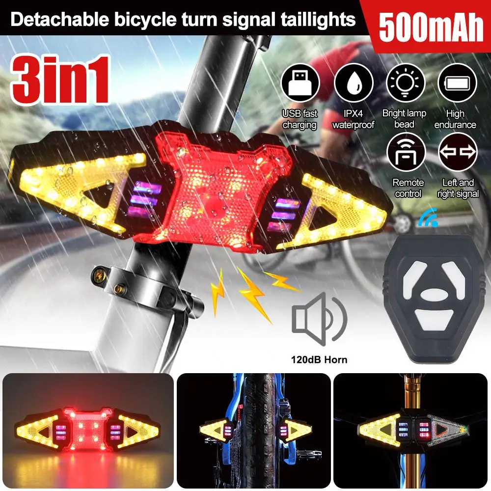 

Detachable bicycle tail lights wireless remote control turn signals mountain bikes scooters outdoor riding warning lights