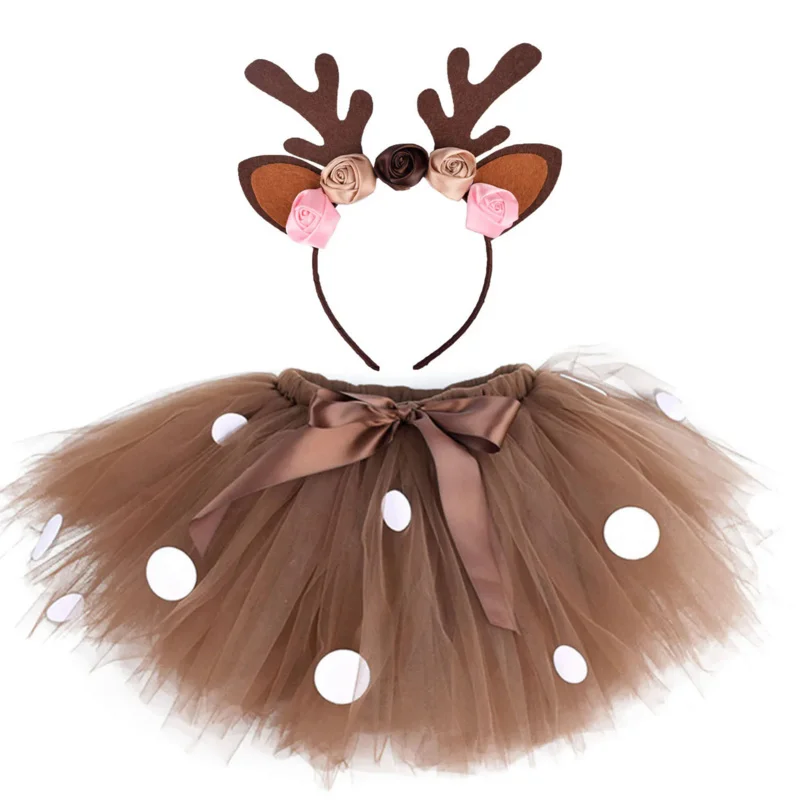 

Fluffy Brown Deer Girl Tutu Skirt Christmas Costume Kids Reindeer Tulle Skirt for Halloween Carnival Children Outfit 1-14 Years