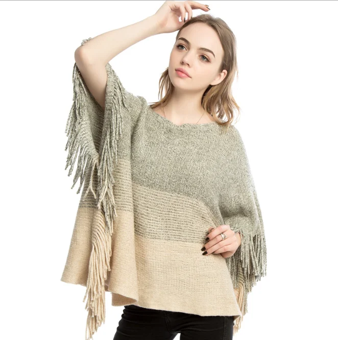 

New Gold Wool Large Cloak Shawl Imitation Cashmere Knitted Pullover Women's Coat Warm Girl's Outer Wear Sweater Coat Beige