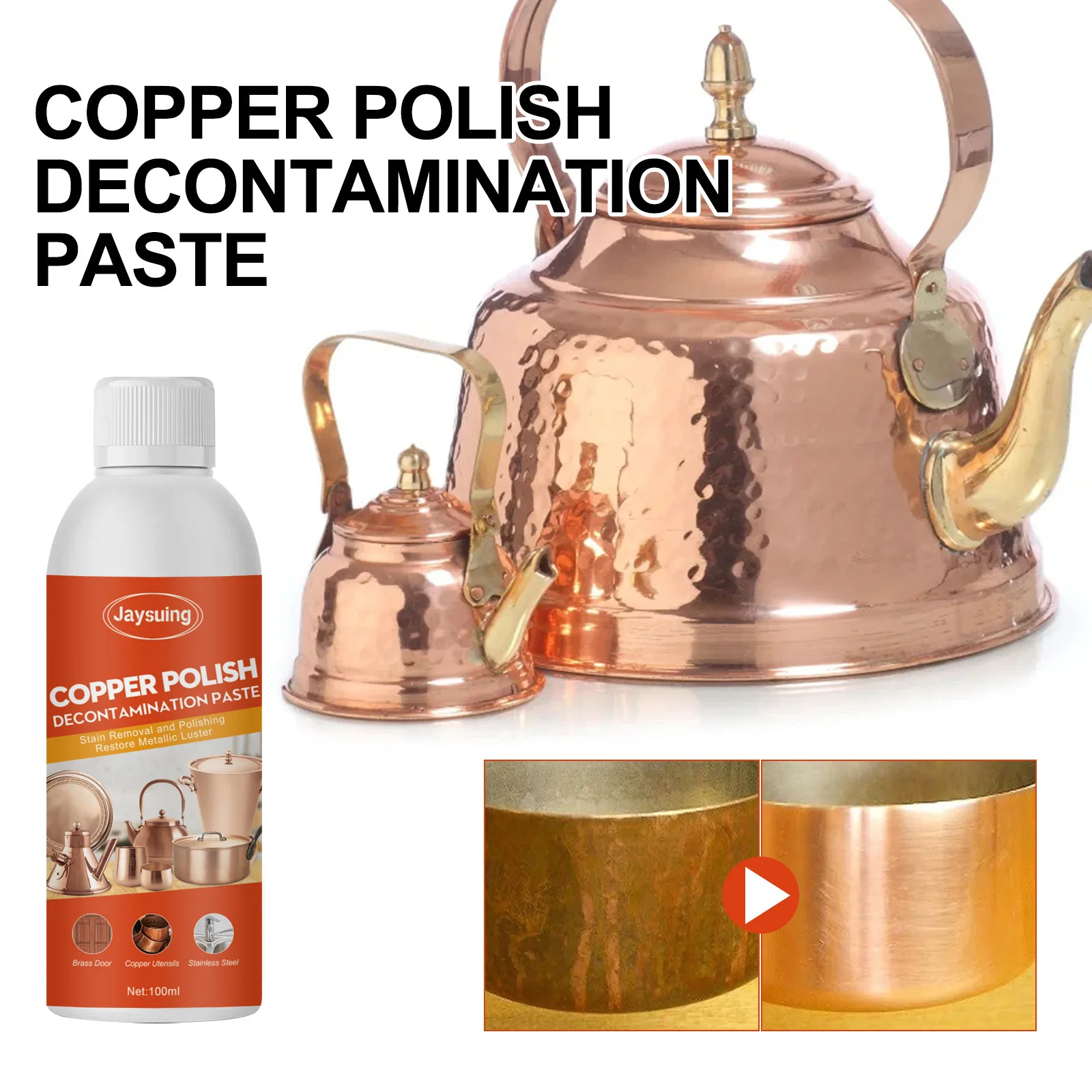 100ML Powerful Metal Polish Cleaner Remover Stains and Oxidation for Metal Cookware Copper Product Household Cleaning Utensils
100ML Powerful Metal Polish Cleaner Remover Stains and Oxidation for Metal Cookware Copper Product Household Cleaning Utensils