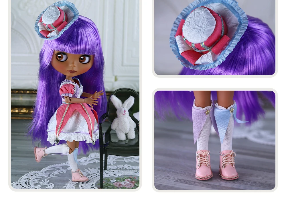 Naomi – Premium Custom Neo Blythe Doll with Purple Hair, Dark Skin & Matte Cute Face 6 Naomi – Premium Custom Neo Blythe Doll with Purple Hair, Dark Skin & Matte Cute Face 6