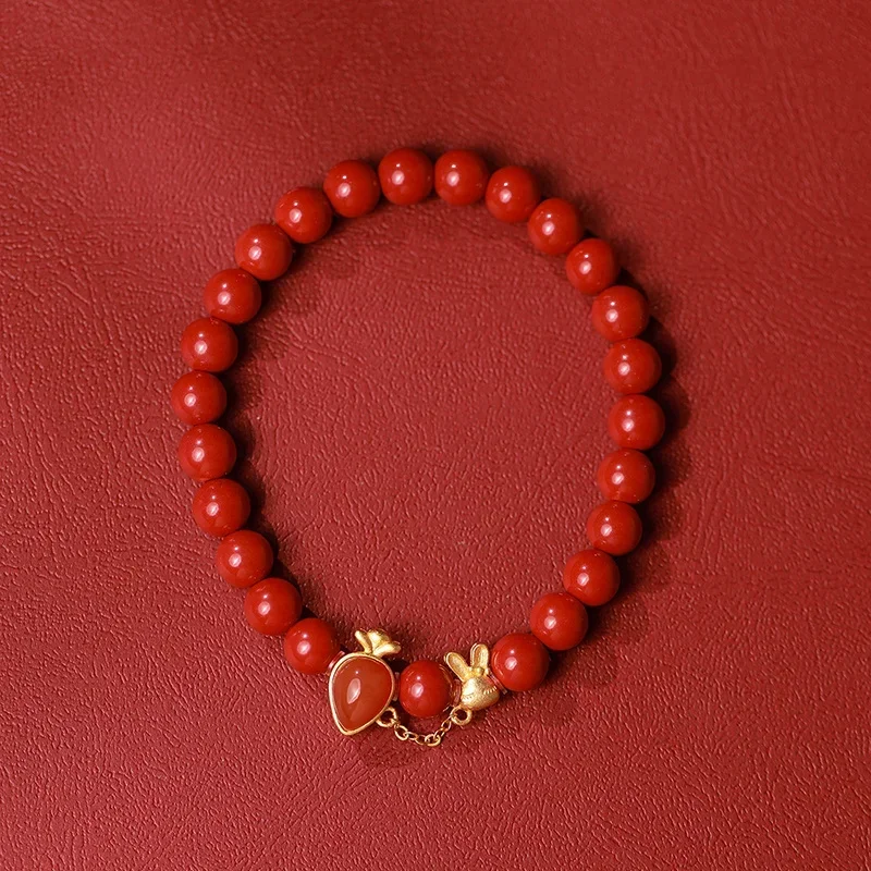 

Natural Raw Ore High Content Cinnabar Bracelet Red Sand Rabbit Bracelet Women's This Year Transfer Bear Gift