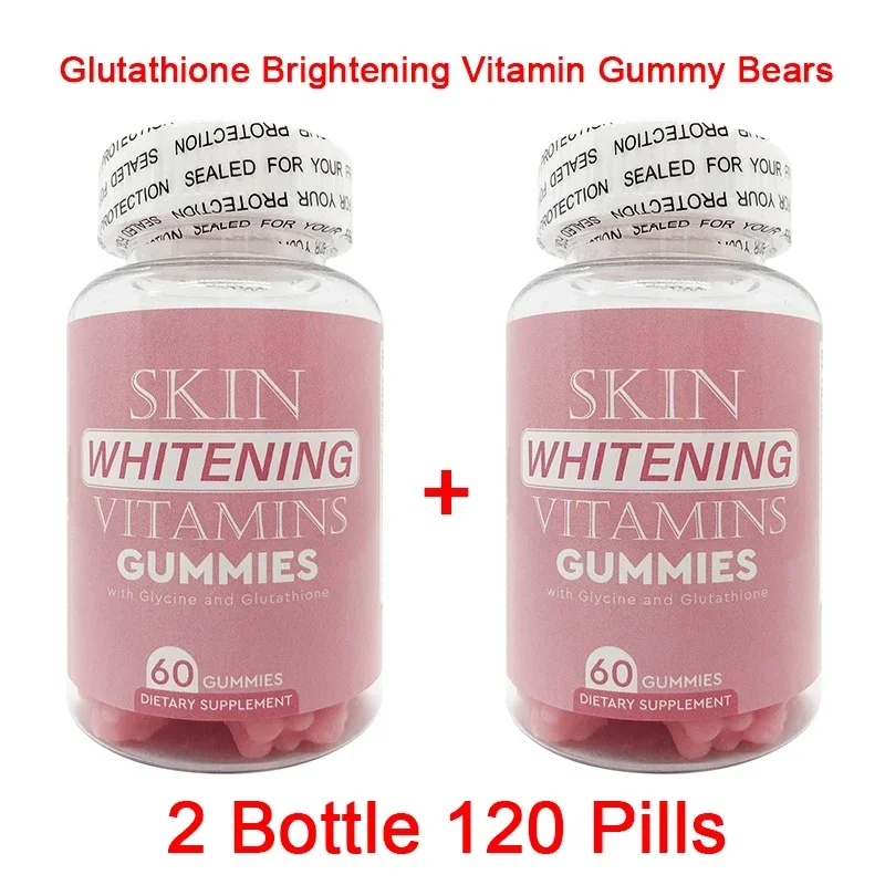 

2 бутылки, глютатионные жевательные резинки, осветляющие жевательные резинки, отбеливающие витамины, лекарственные мишки