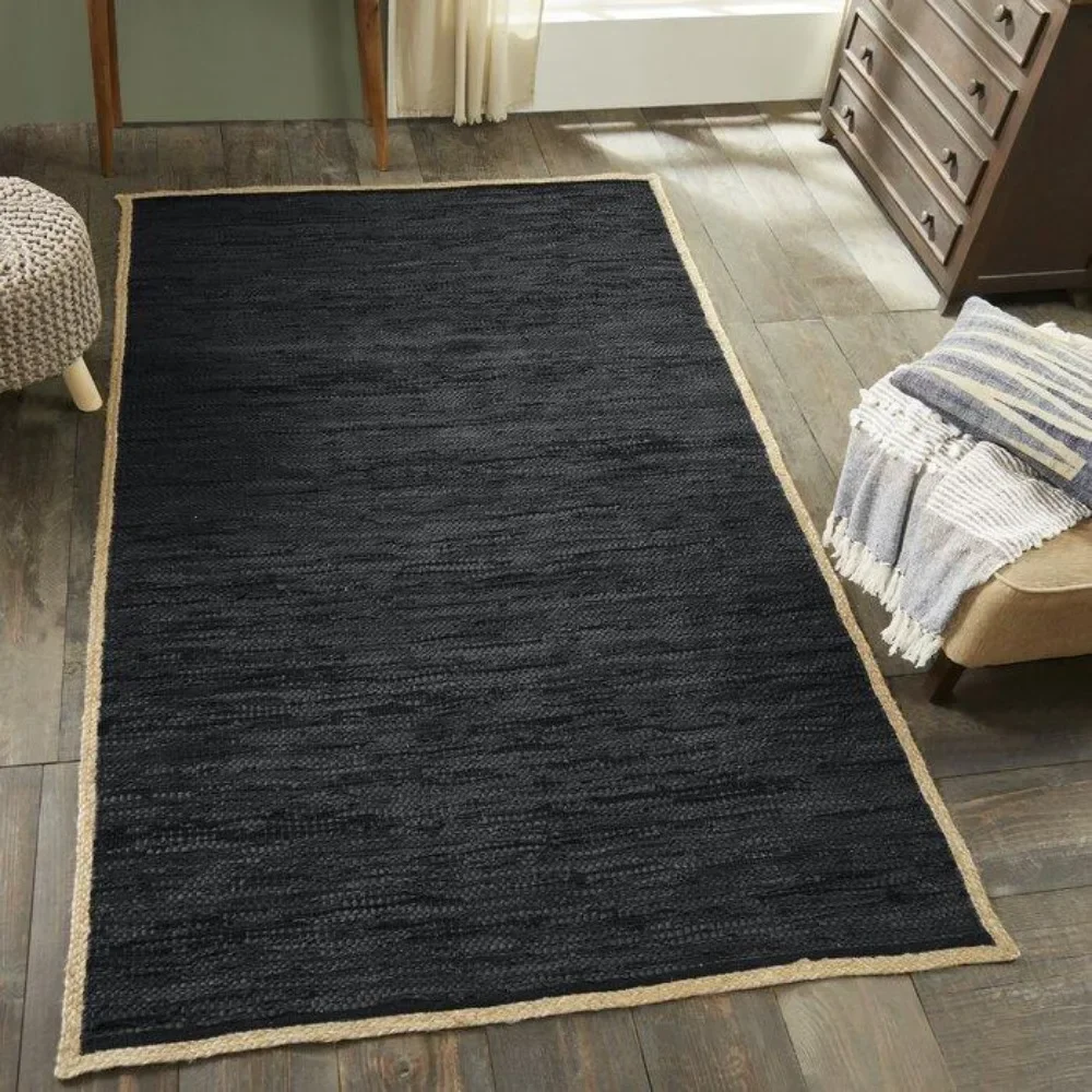 

Black Jute Rug Runner Carpet Living Room Braided Handmade Reversible Hallway Floor Mat Modern Rustic Area Rug Bedroom Home Decor