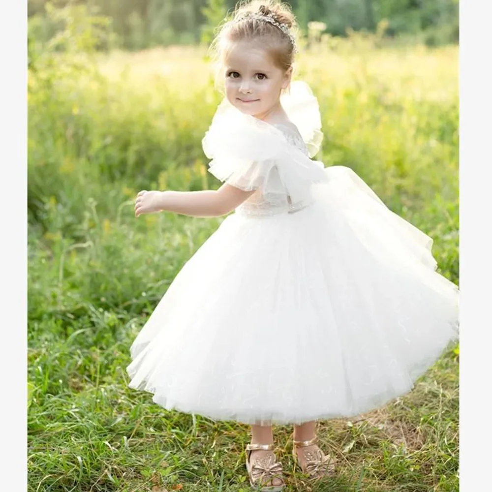 

Lovely Tulle Lace Decal Angel Princess Flower Girl Dress Wedding Party Beauty Pageant First Communion Dresses Dream Kids Gift