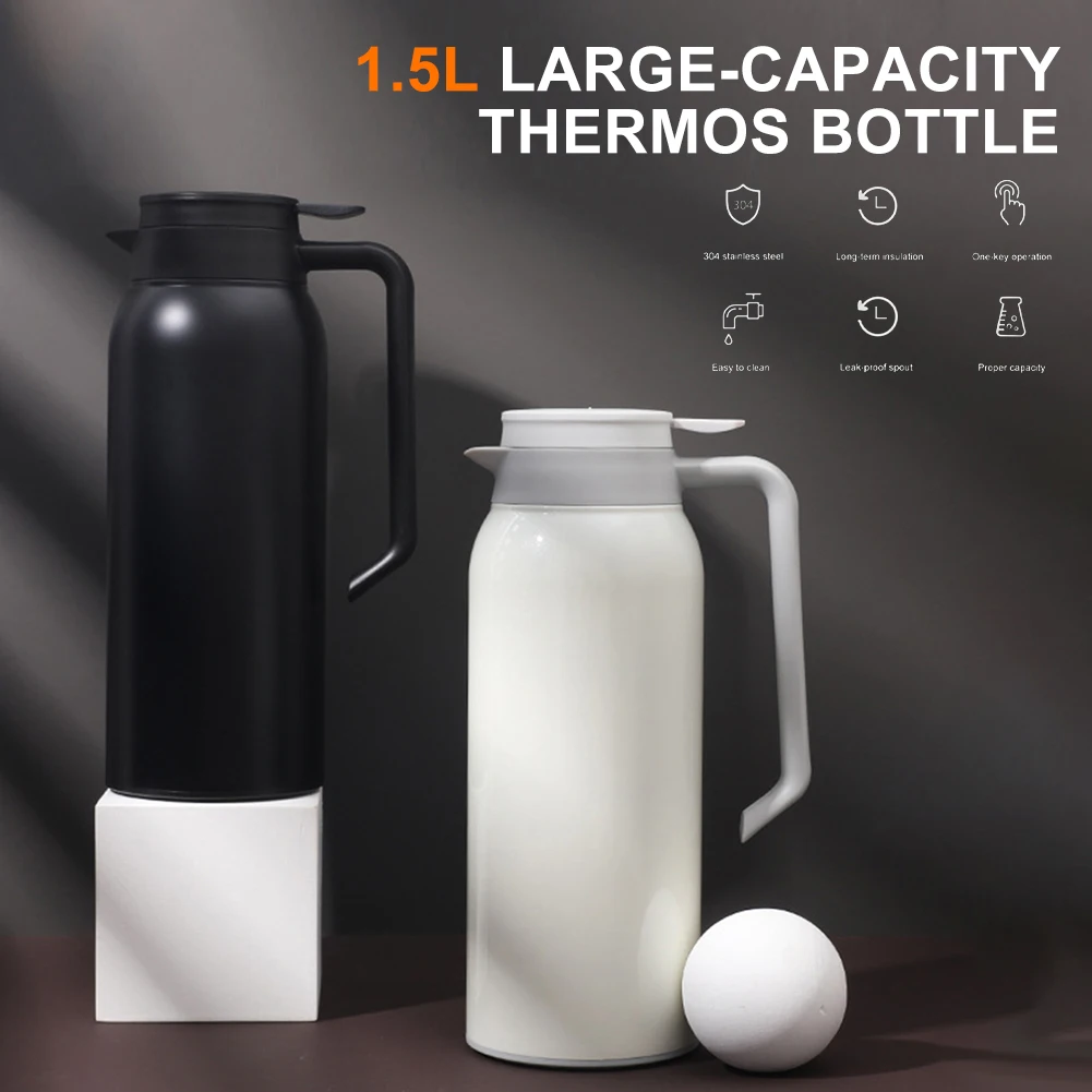 1.5L Thermos Kettle Large Capacity Hot Water Bottle Portable Stainless Steel Thermal Bottle For Home Office Outdoor Camping
1.5L Thermos Kettle Large Capacity Hot Water Bottle Portable Stainless Steel Thermal Bottle For Home Office Outdoor Camping
