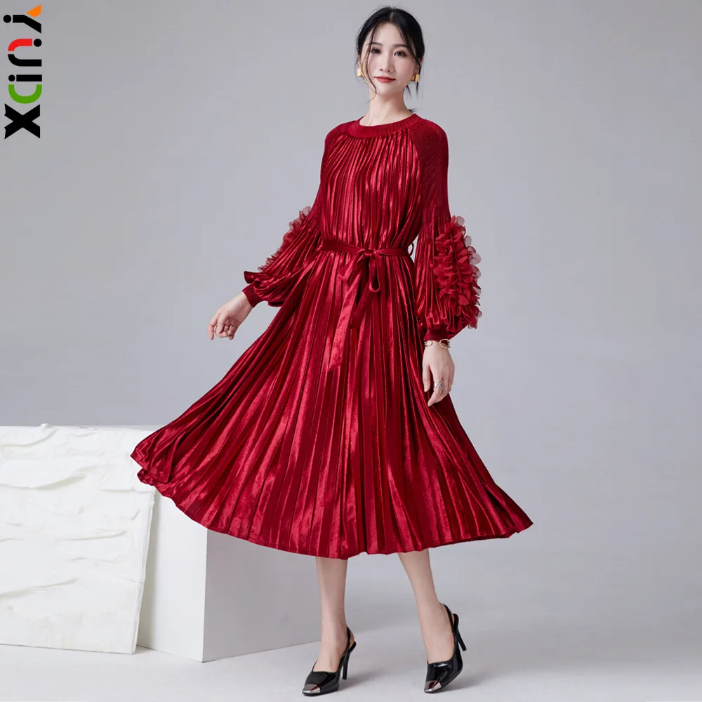 Miyake Embroidered Dress Pleated Women Solid Color Skirt Waist Dress Lantern Sleeve Embroidered Dress 2023 Autumn and Winter New
Miyake Embroidered Dress Pleated Women Solid Color Skirt Waist Dress Lantern Sleeve Embroidered Dress 2023 Autumn and Winter New