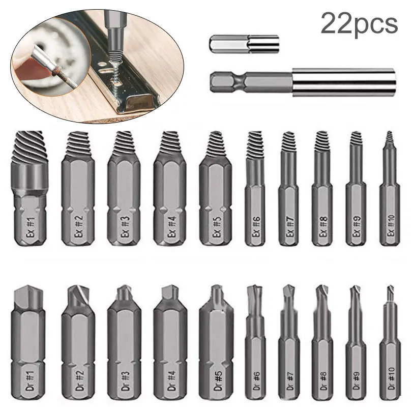 22pcs Steel Damaged Screw Extractor Remove Broken Bolt Screw Remover Socket Adapter C90A for Electric Drill / Hand Drilling
22pcs Steel Damaged Screw Extractor Remove Broken Bolt Screw Remover Socket Adapter C90A for Electric Drill / Hand Drilling