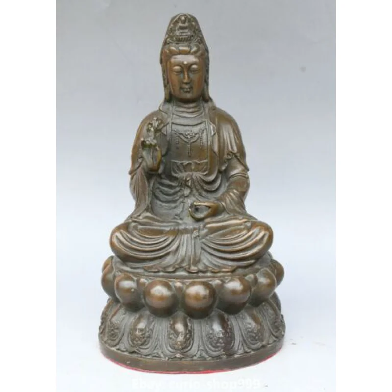 

Статуя богини Лотос Kwan-yin Guanyin 8,2 "китайские, из чистой бронзы буддизм Sit Lotus